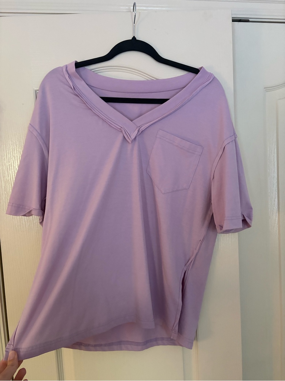 Lavender V-Neck Pocket Oversized T